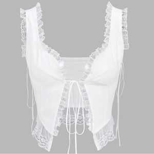 Fly Away Fairytale Lace Trim Crop Cami Top in WHITE
